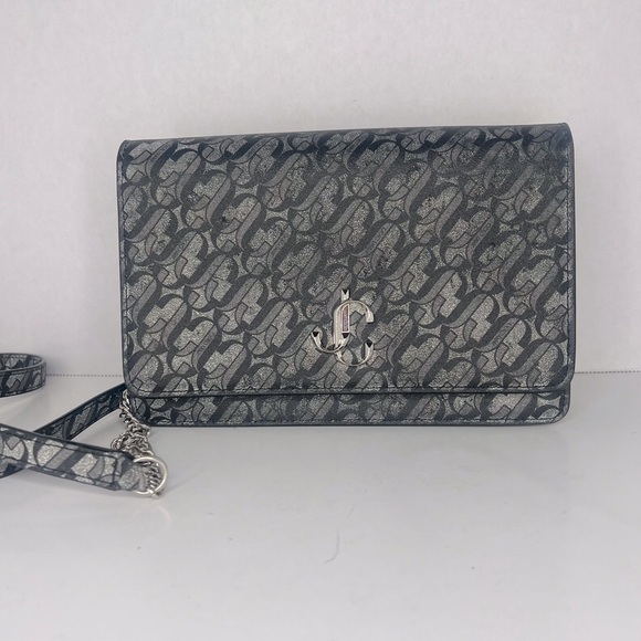 JIMMY CHOO Shoulder Bag PALASE Palace Chain Wallet JC Logo Leather Glitter - Picture 5 of 10